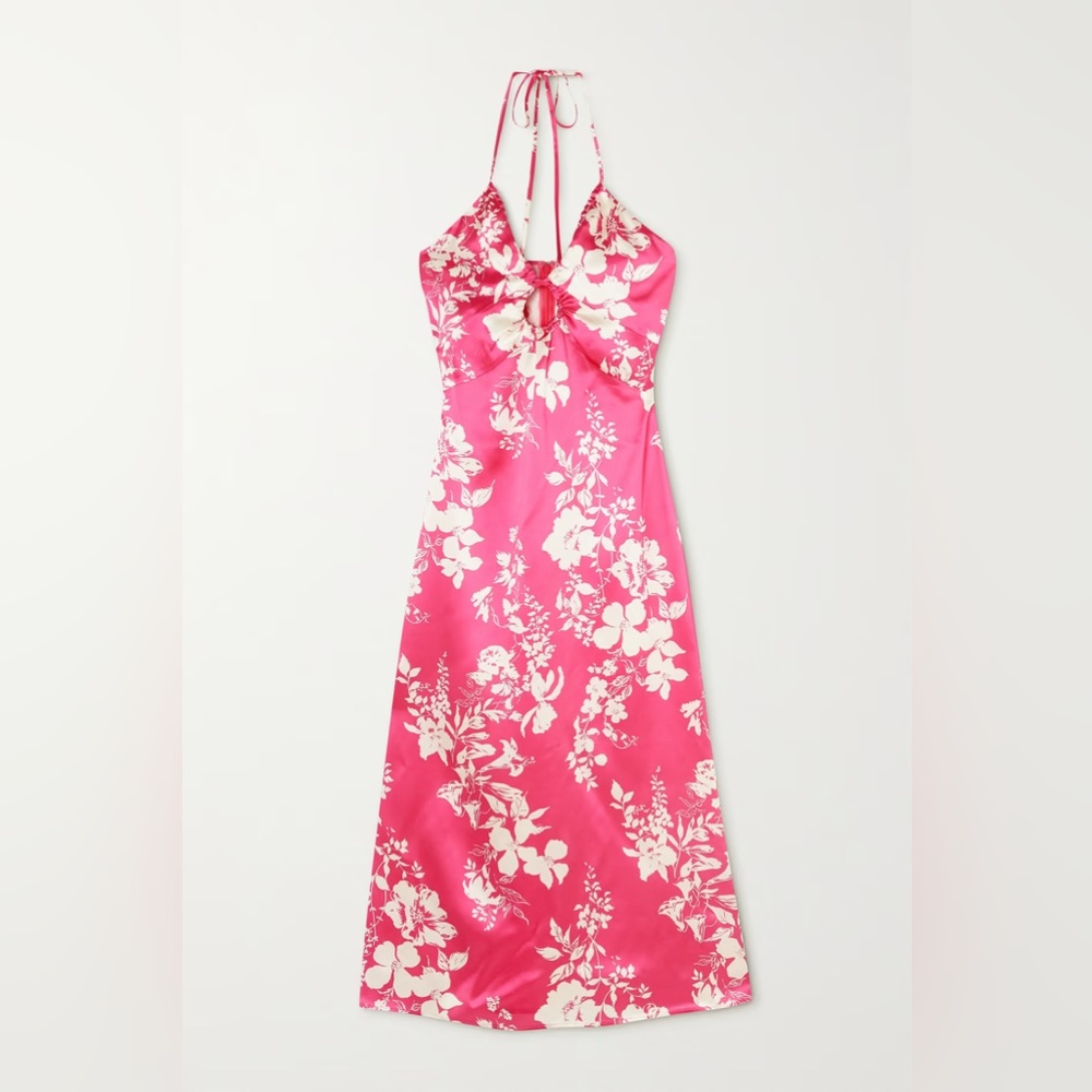 Reformation - Antoni Floral-print Silk-satin Halterneck Midi Dress - Pink
